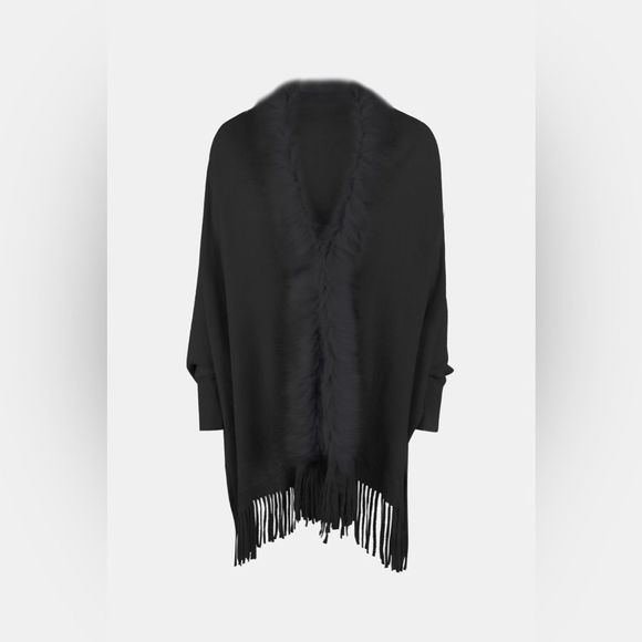 Fringe Open Front Long Sleeve Poncho main image 0